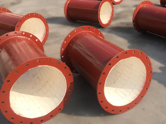 Baldosas cerámicas industriales de alúmina Al2O3 al 92%/tubo curvo con revestimiento de manga en alta calidad